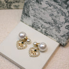 DIOR D-PEARL HEART GOLD DIAMOND EARRINGS