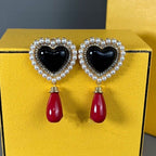 FENDI F HEART PEARL GOLD EARRINGS
