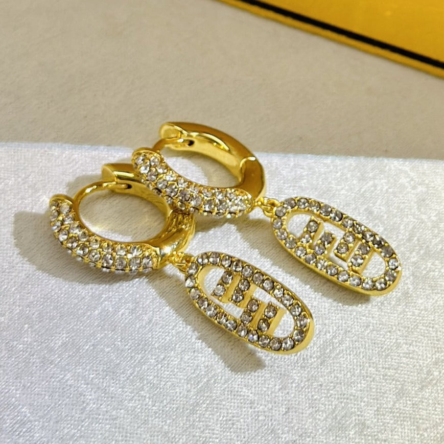 FENDI FF O'LOCK EARRINGS GOLD DIAMOND