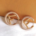 FENDI F LOGO GOLD DIAMOND EARRINGS