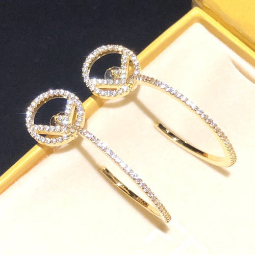 FENDI F STUD EARRINGS GOLD FULL DIAMOND