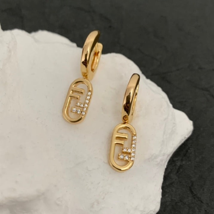 FENDI FF HOOP O'LOCK GOLD DIAMOND EARRINGS