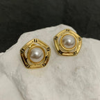 FENDI FF PEARL GOLD EARRINGS