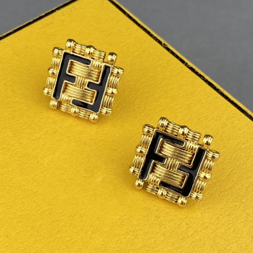 FENDI FF BLACK GOLD EARRINGS