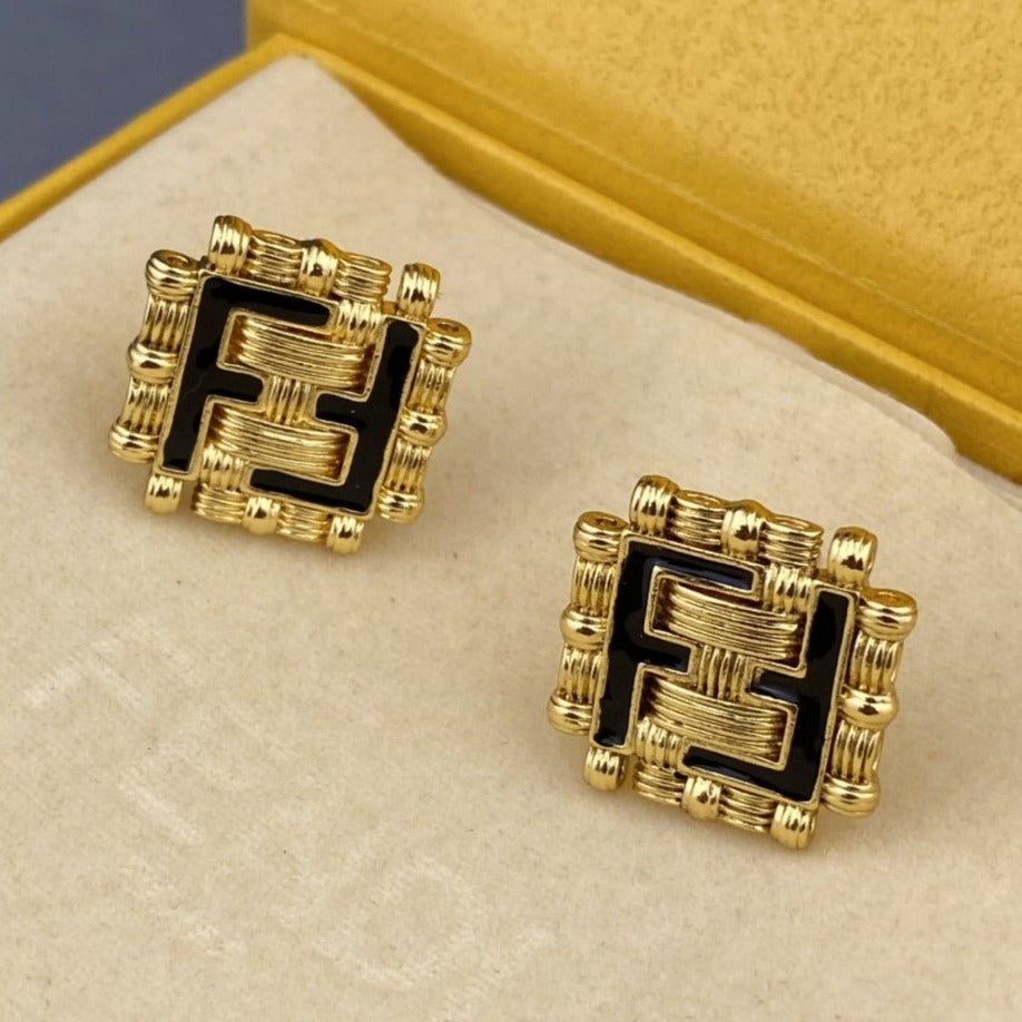 FENDI FF BLACK GOLD EARRINGS