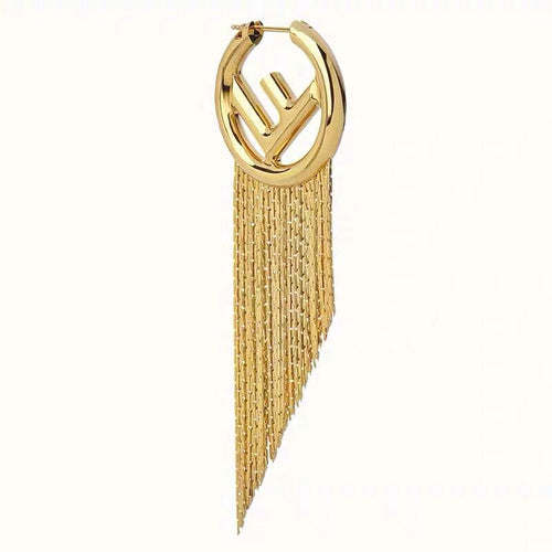 FENDI F LOGO TASSELS GOLD EARRINGS