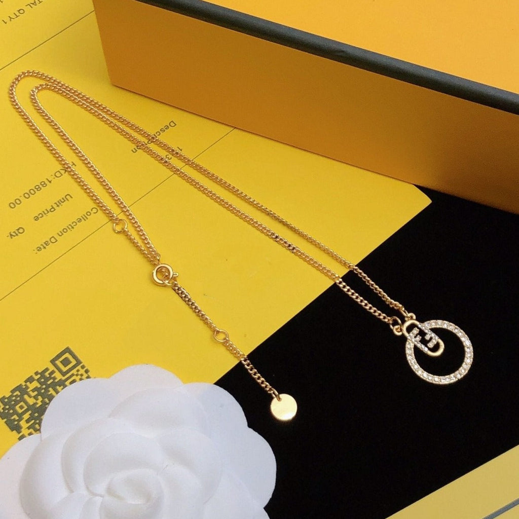 FENDI F LOGO GOLD DIAMOND NECKLACE