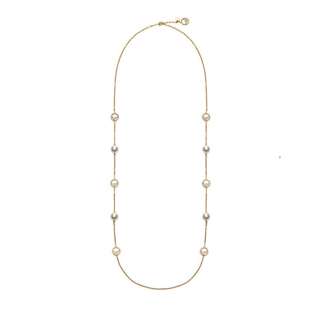 FENDI FF 6 MOTIF PEARL GOLD DIAMOND NECKLACE