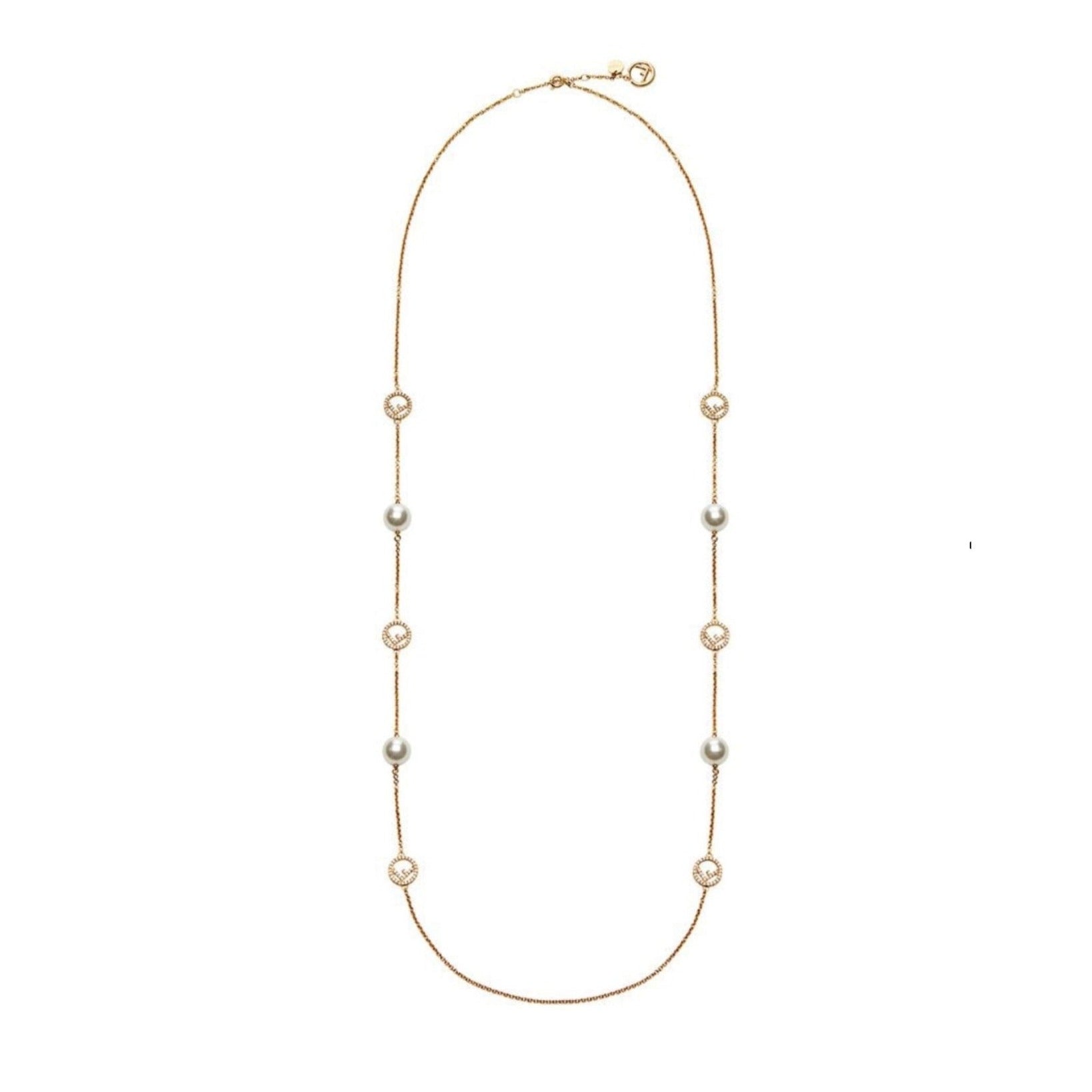 FENDI FF 6 MOTIF PEARL GOLD DIAMOND NECKLACE