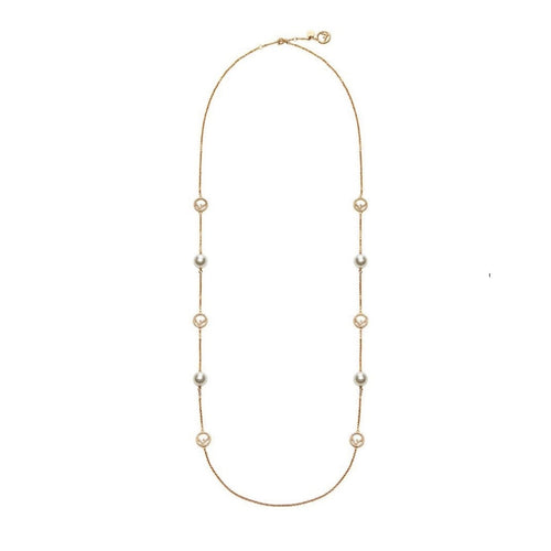 FENDI FF 6 MOTIF PEARL GOLD DIAMOND NECKLACE