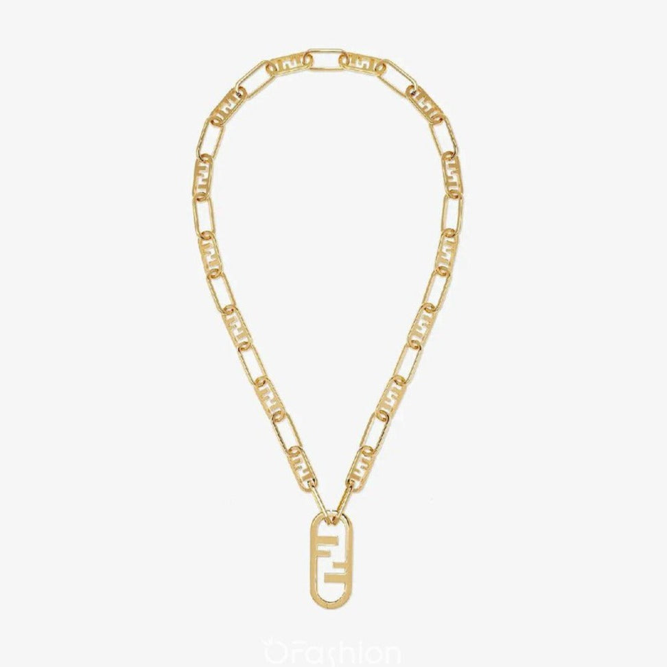 FENDI FF LOGO MOTIF GOLD NECKLACE