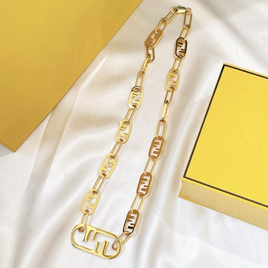 FENDI FF LOGO MOTIF GOLD NECKLACE