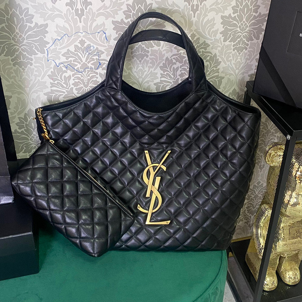 Saint Laurent Saint Laurent ICARE MAXI SHOPPING BAG IN QUILTED BLACK LAMBSKIN