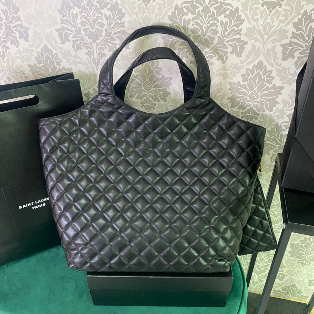 Saint Laurent Saint Laurent ICARE MAXI SHOPPING BAG IN QUILTED BLACK LAMBSKIN