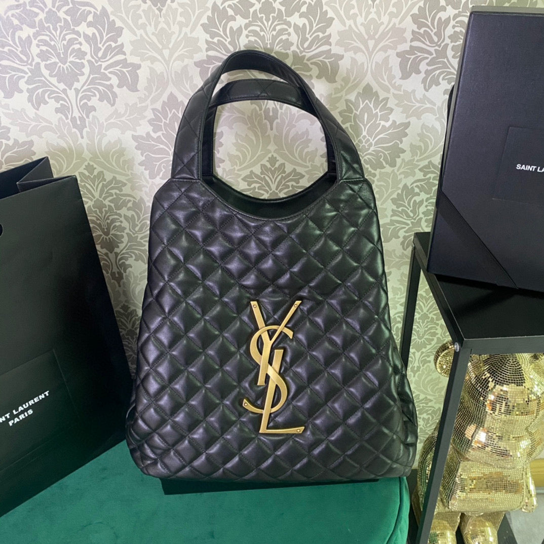 Saint Laurent Saint Laurent ICARE MAXI SHOPPING BAG IN QUILTED BLACK LAMBSKIN