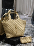 Saint Laurent ICARE MAXI SHOPPING BAG IN QUILTED BEIGE LAMBSKIN