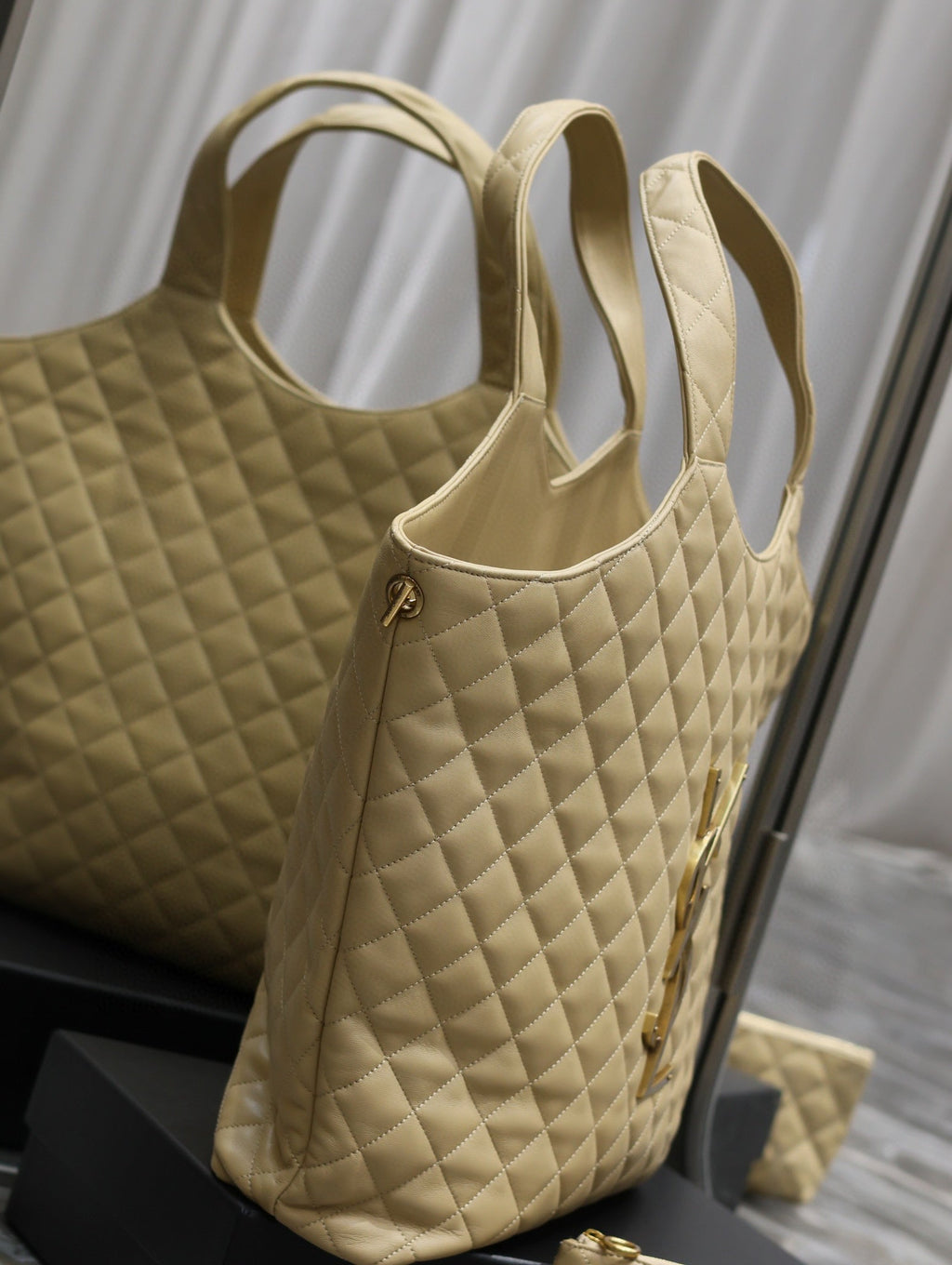 Saint Laurent ICARE MAXI SHOPPING BAG IN QUILTED BEIGE LAMBSKIN