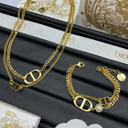 DIOR LOGO MOP GOLD DOUBLE CHAIN BRACELET