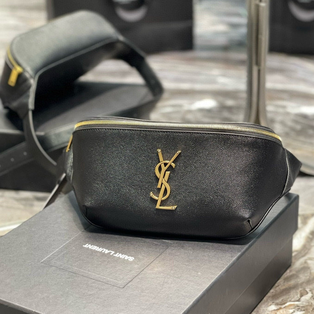 Saint Laurent cassandre classic black belt bag grained calfskin