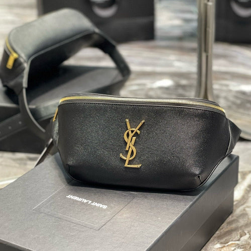 Saint Laurent cassandre classic black belt bag grained calfskin