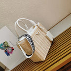 PRADA medium 26cm wicker and linen blend tote bag