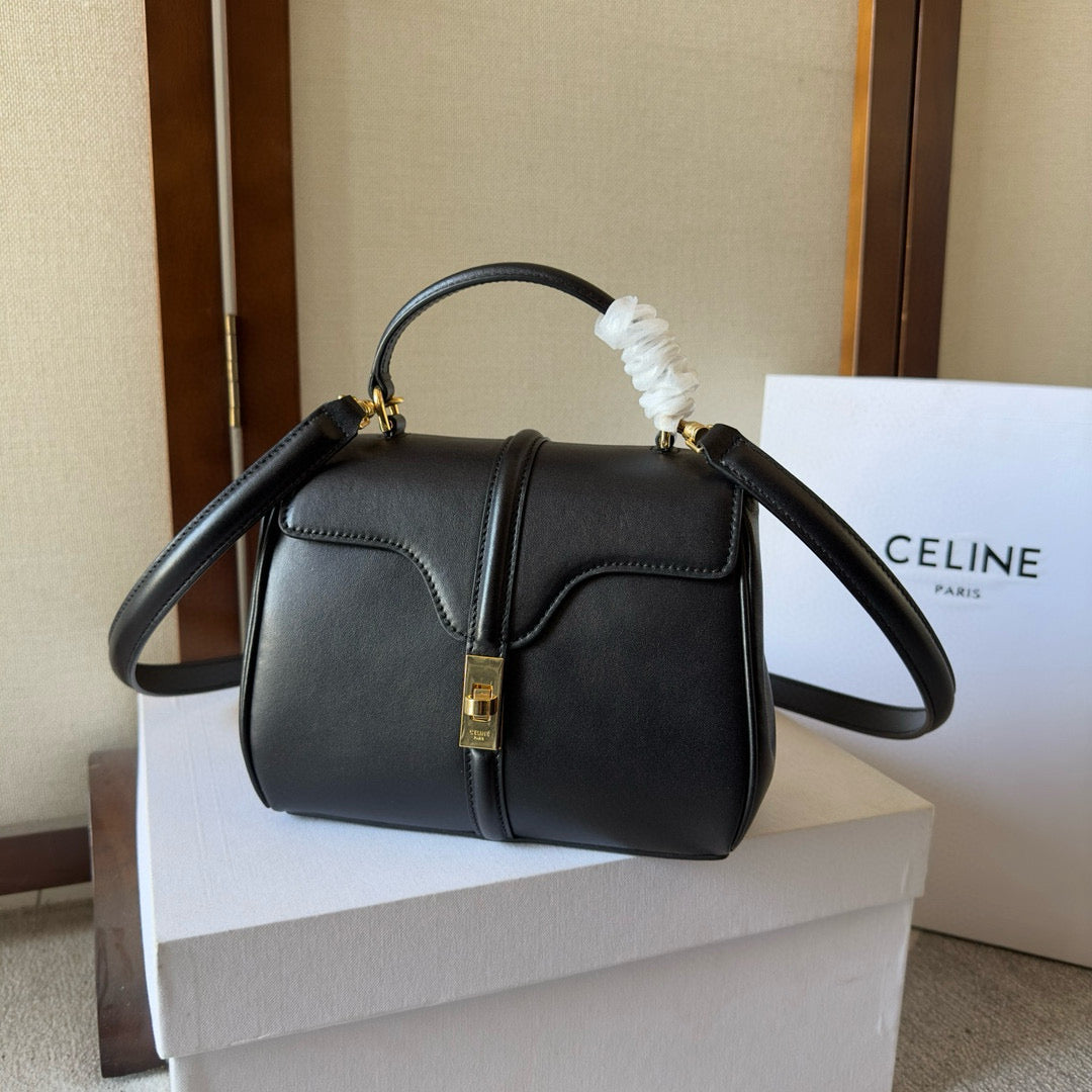Celine MINI 16 BAG 18CM IN SATINATED CALFSKIN BLACK
