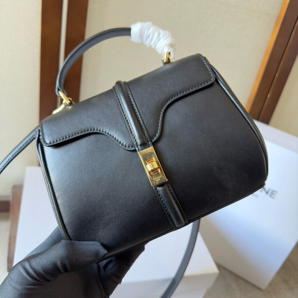Celine MINI 16 BAG 18CM IN SATINATED CALFSKIN BLACK