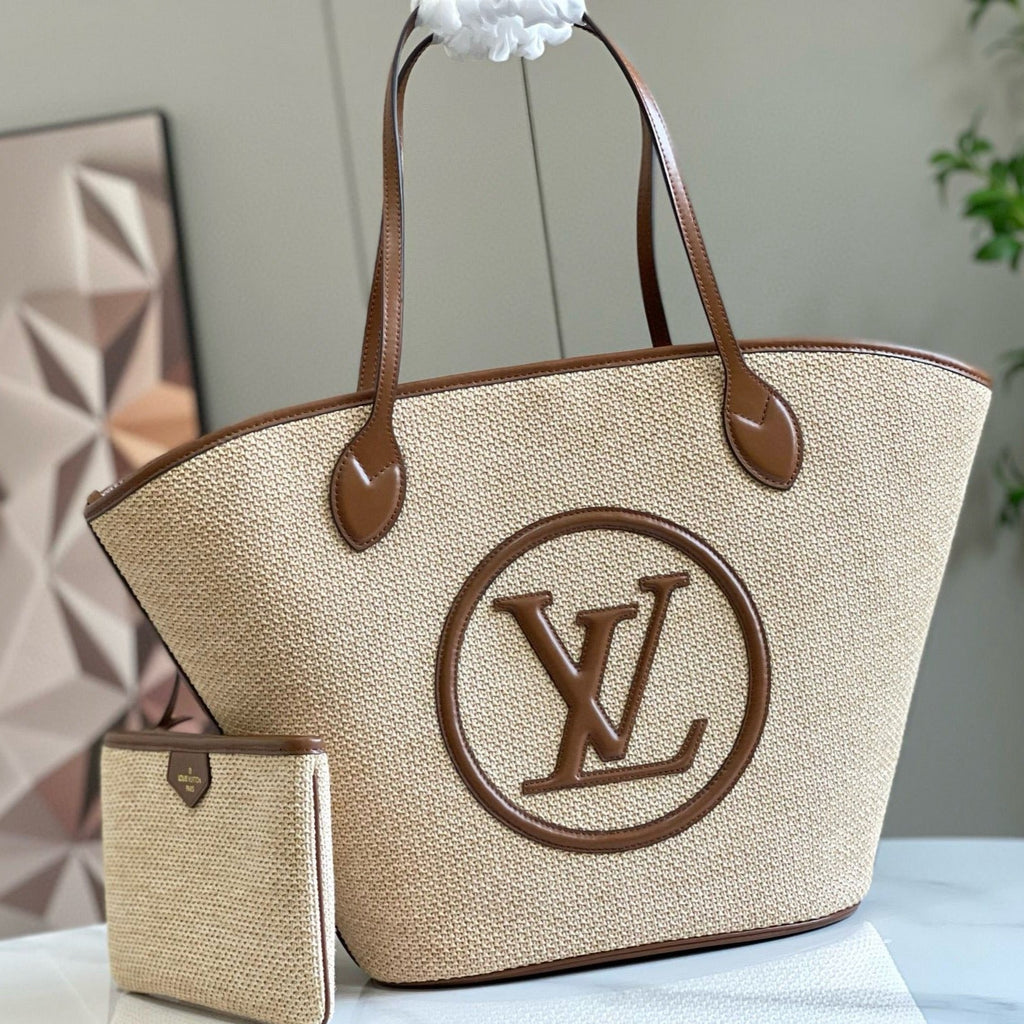 Louis Vuitton saint jacques 22cm tote bag basket raffia brown leather