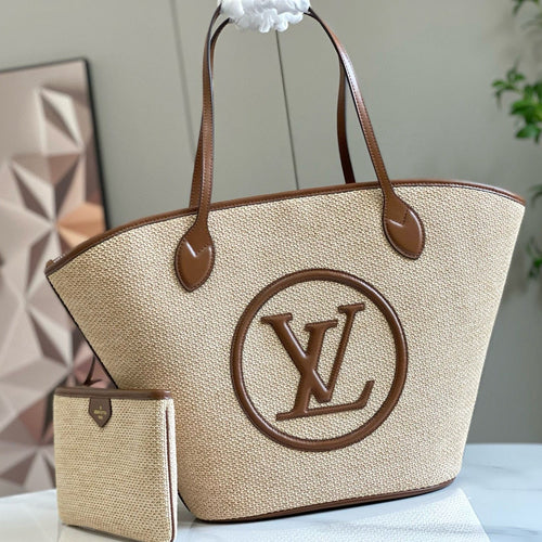 Louis Vuitton saint jacques 22cm tote bag basket raffia brown leather