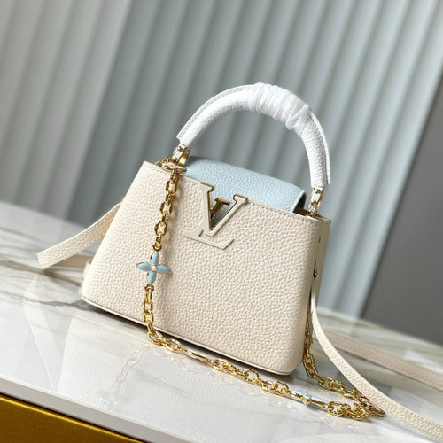 Louis Vuitton CAPUCINES MINI 21 CREAM CLOUD BLUE TAURILLON GOLD  HARDWARE