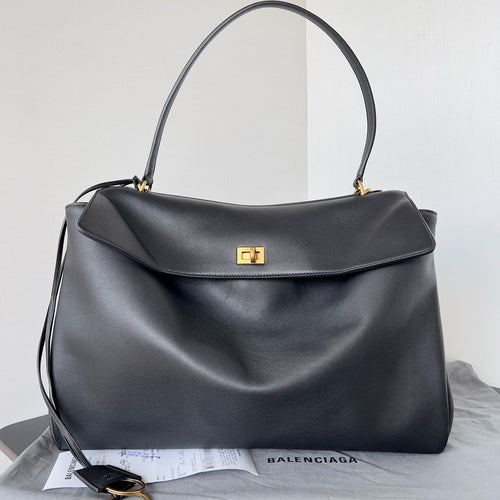 Bottega Veneta Balencia Tote Bag Black Calfskin Gold Hardware