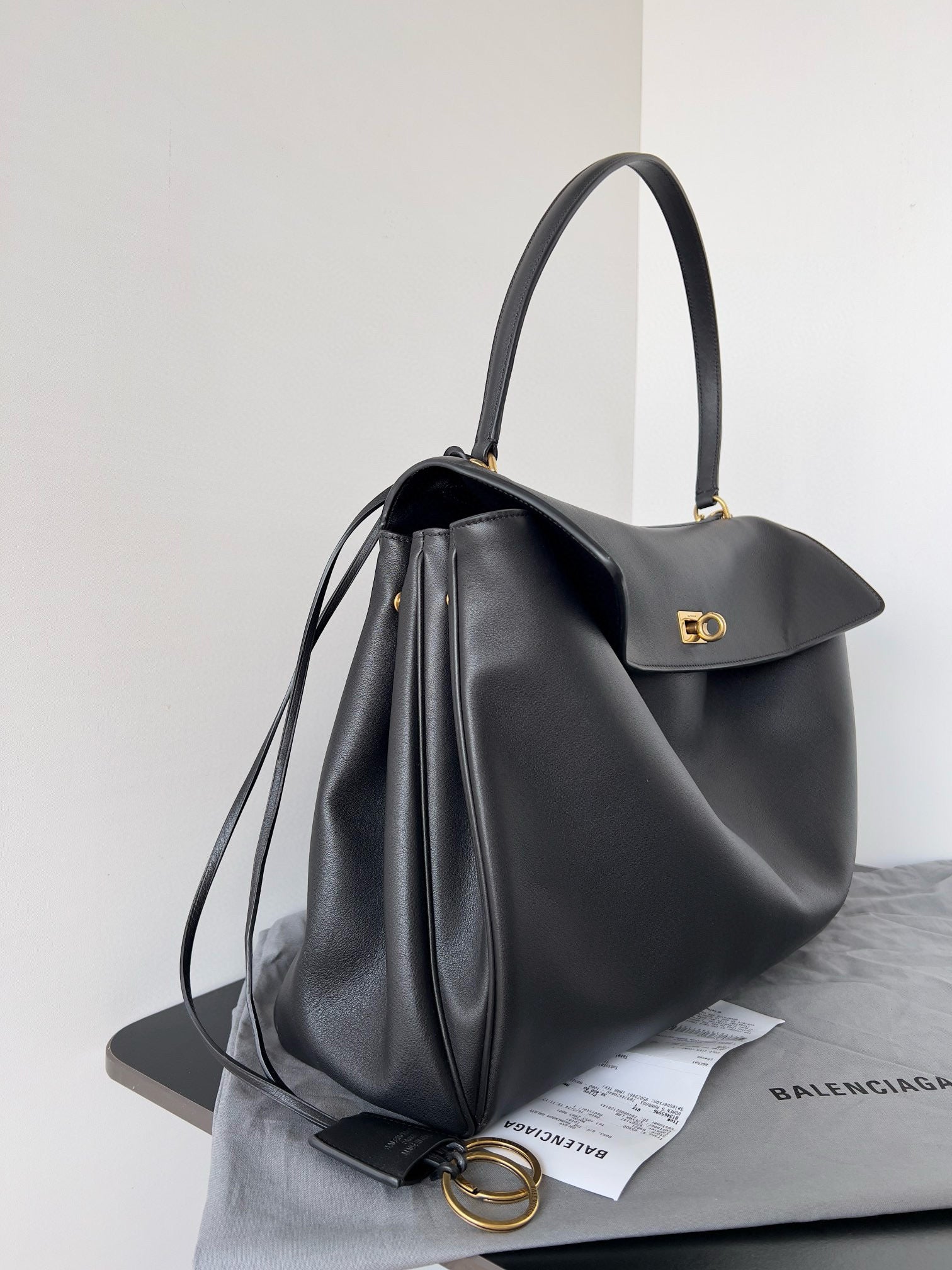 Bottega Veneta Balencia Tote Bag Black Calfskin Gold Hardware