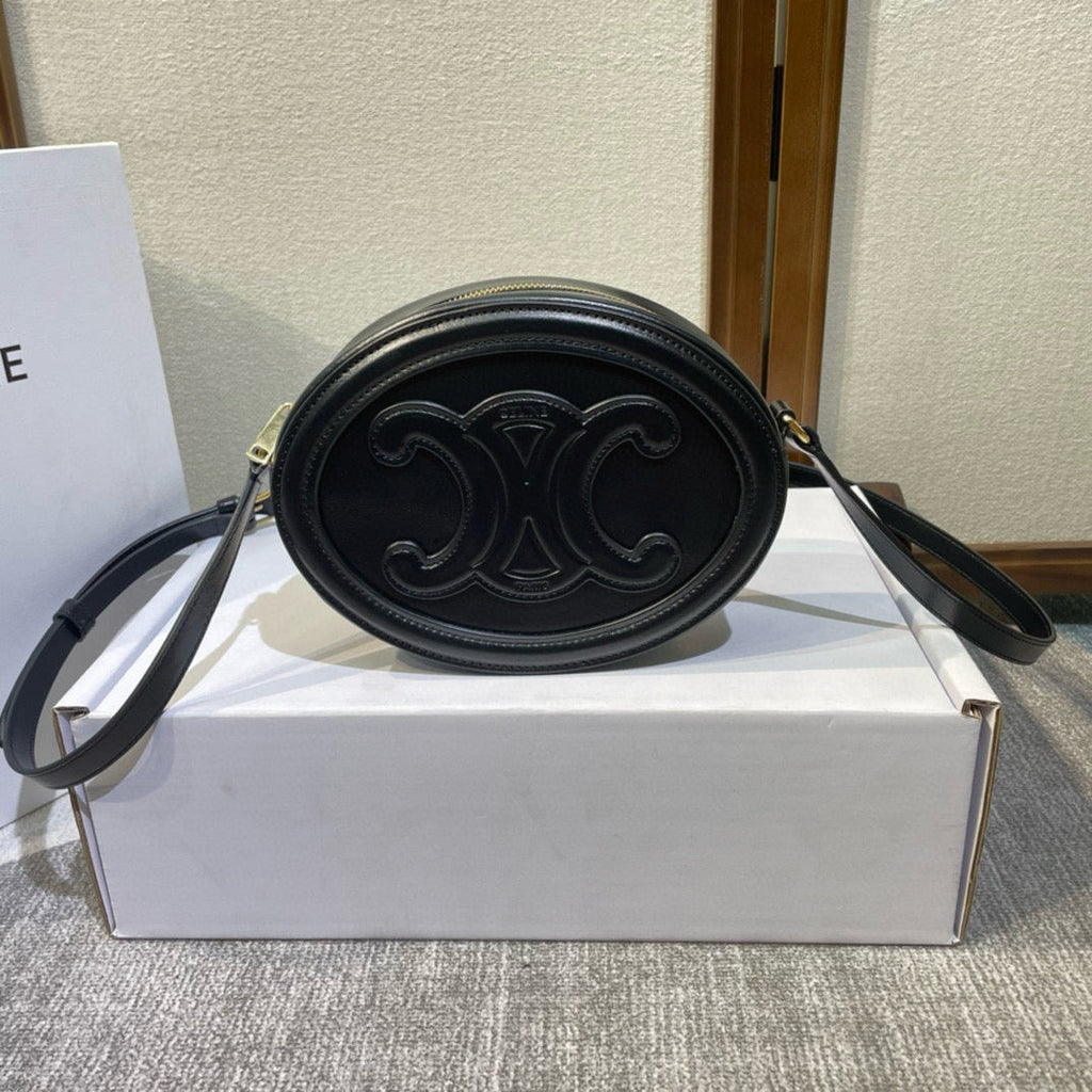 Celine SMOOTH CALFSKIN 20 OVAL CINNAMON BLACK BAG