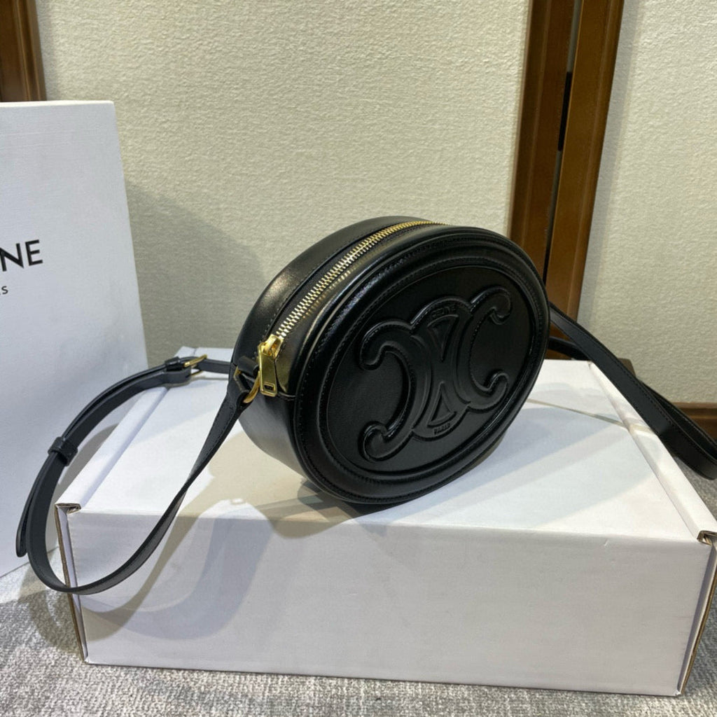 Celine SMOOTH CALFSKIN 20 OVAL CINNAMON BLACK BAG