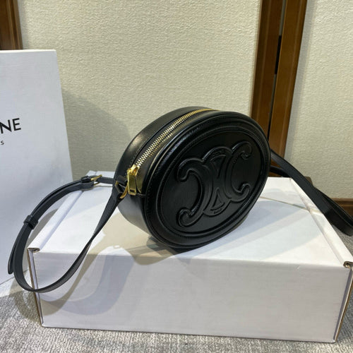 Celine SMOOTH CALFSKIN 20 OVAL CINNAMON BLACK BAG