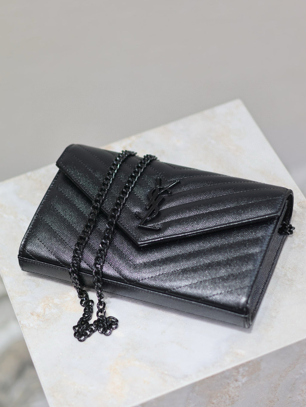 Saint Laurent YL Woc 22cm All Black Grained Calfskin