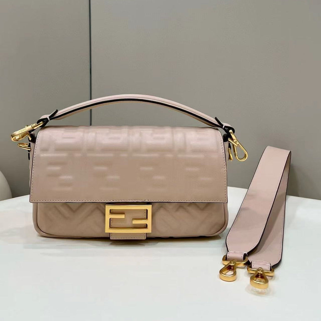 FENDI Baguette 27cm Beige Lambskin Gold Hardware