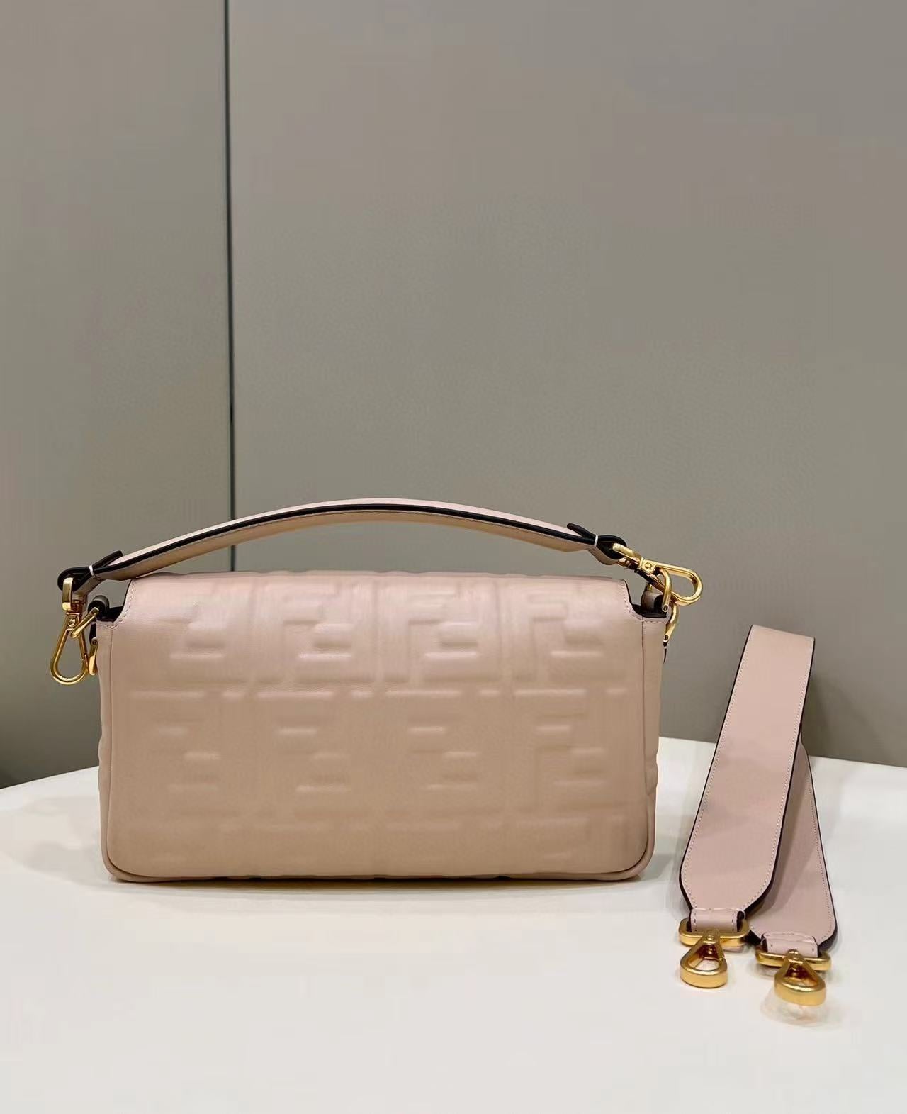 FENDI Baguette 27cm Beige Lambskin Gold Hardware