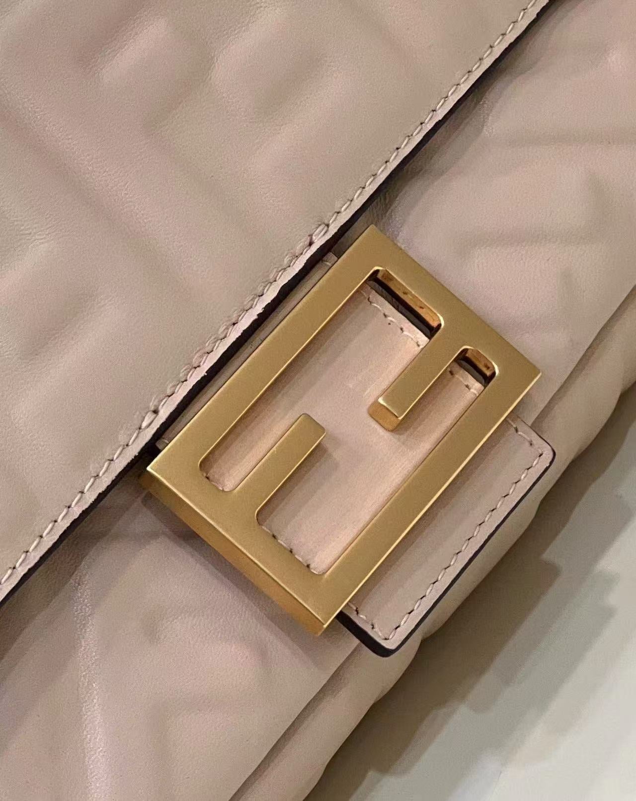 FENDI Baguette 27cm Beige Lambskin Gold Hardware