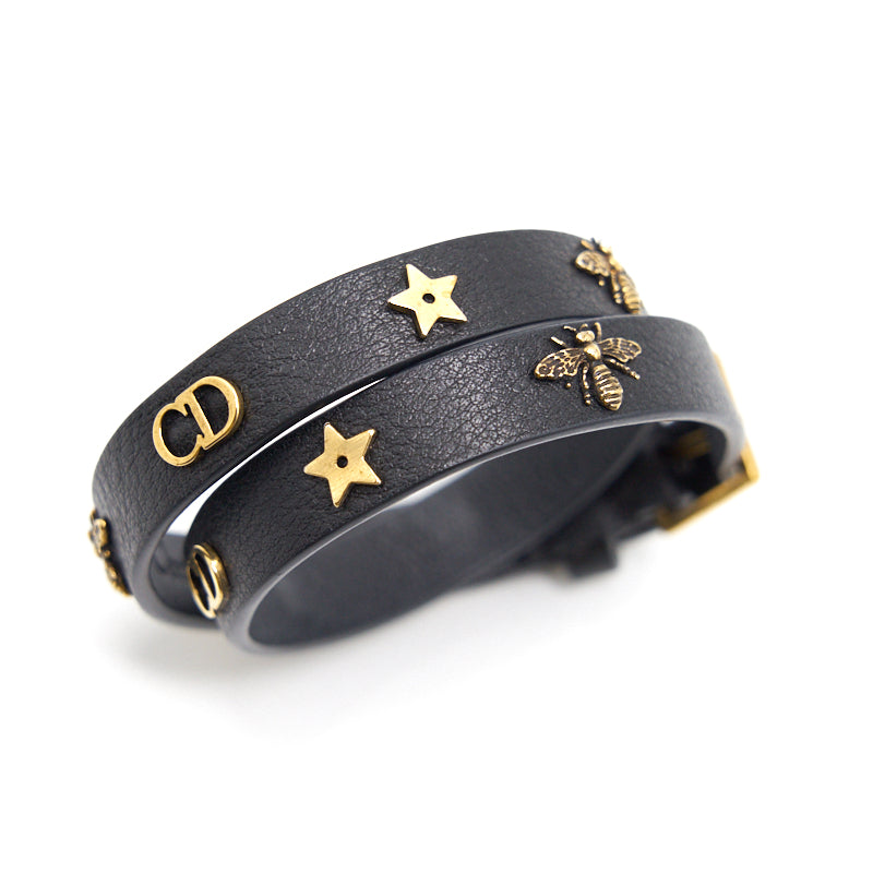 Dior Double Wrap Charm Leather Bracelet