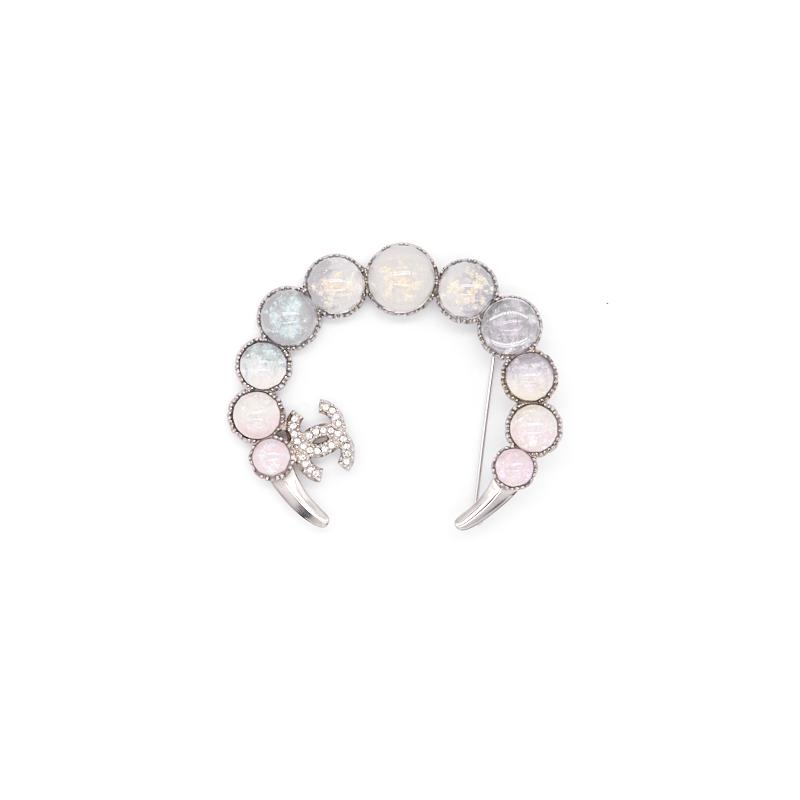 Chanel CC Crystal Silver Tone Pin Brooch