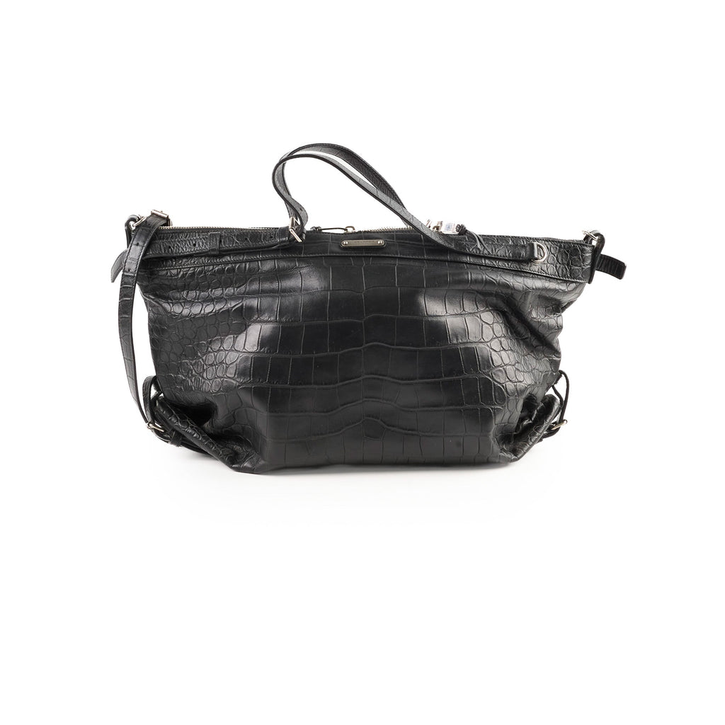 Saint Laurent Croc Embossed Tote Black
