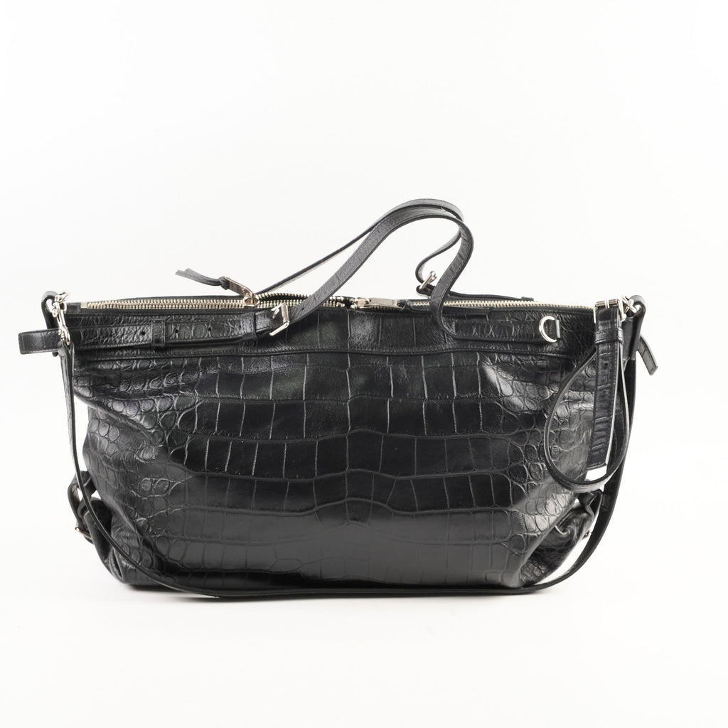 Saint Laurent Croc Embossed Tote Black