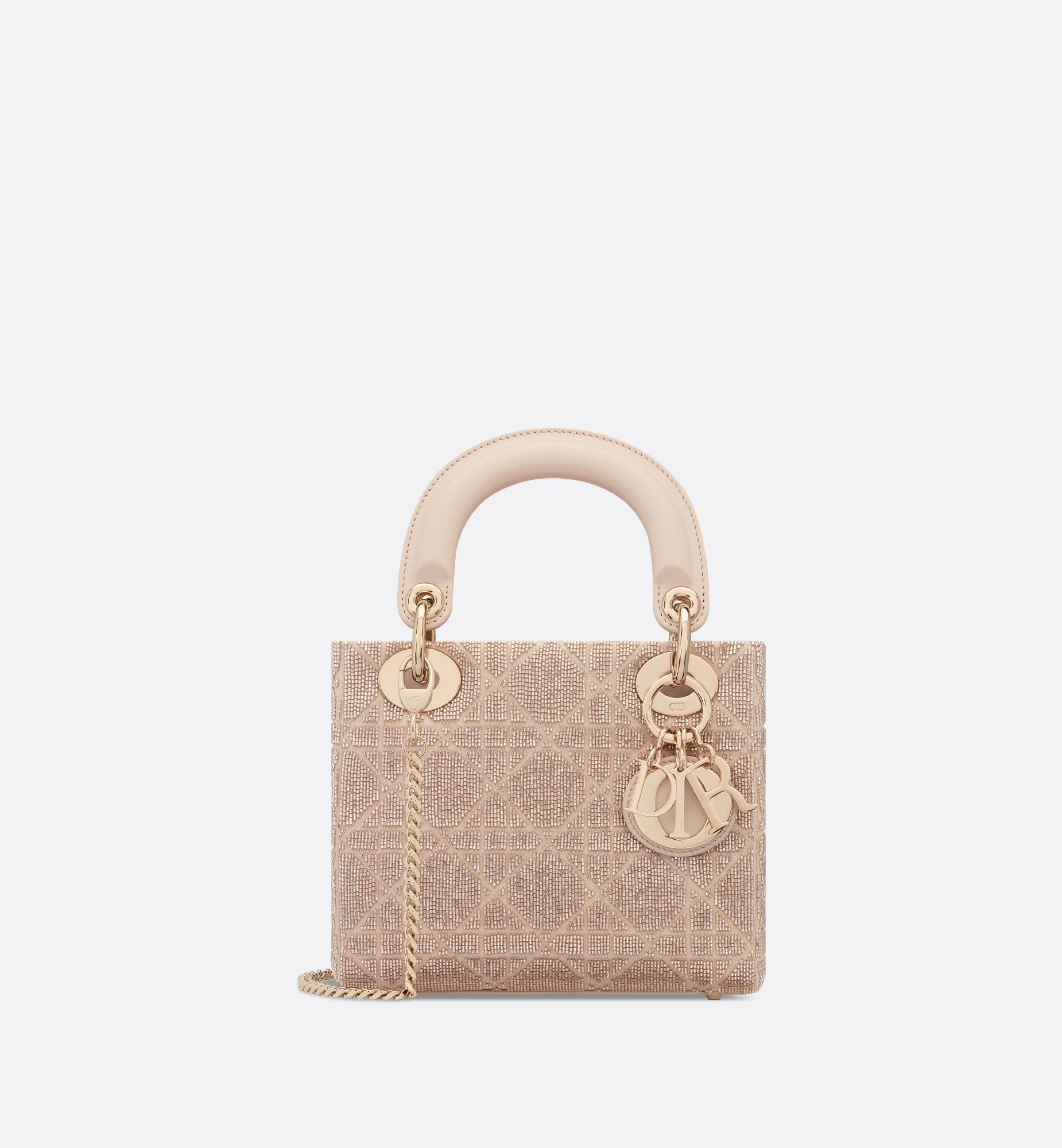 Mini Lady Dior Bag Caramel Beige Cannage Embroidered Cotton With Micropearls