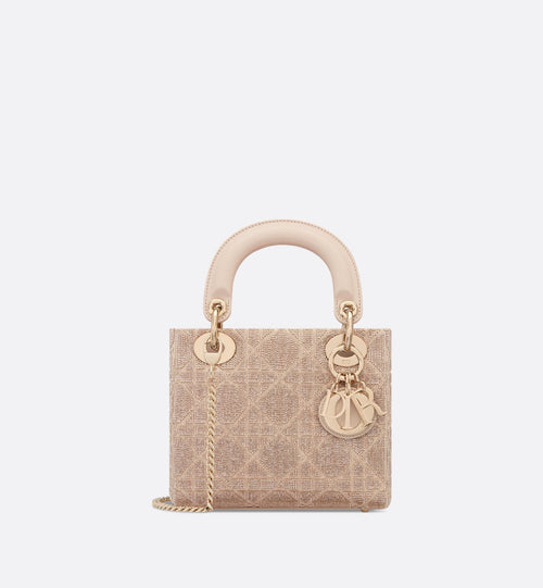 Mini Lady Dior Bag Caramel Beige Cannage Embroidered Cotton With Micropearls