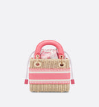 Mini Dioriviera Lady Dior Bag Natural Wicker And Candy Pink Toile De Jouy Jacquard