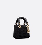 Mini Lady Dior Bag Black Satin Embroidered With Beaded Cannage Motif
