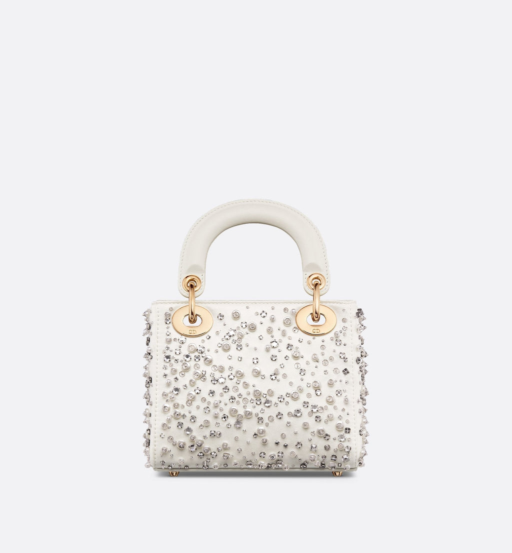 Mini Lady Dior Bag Latte Satin Embroidered With Beads