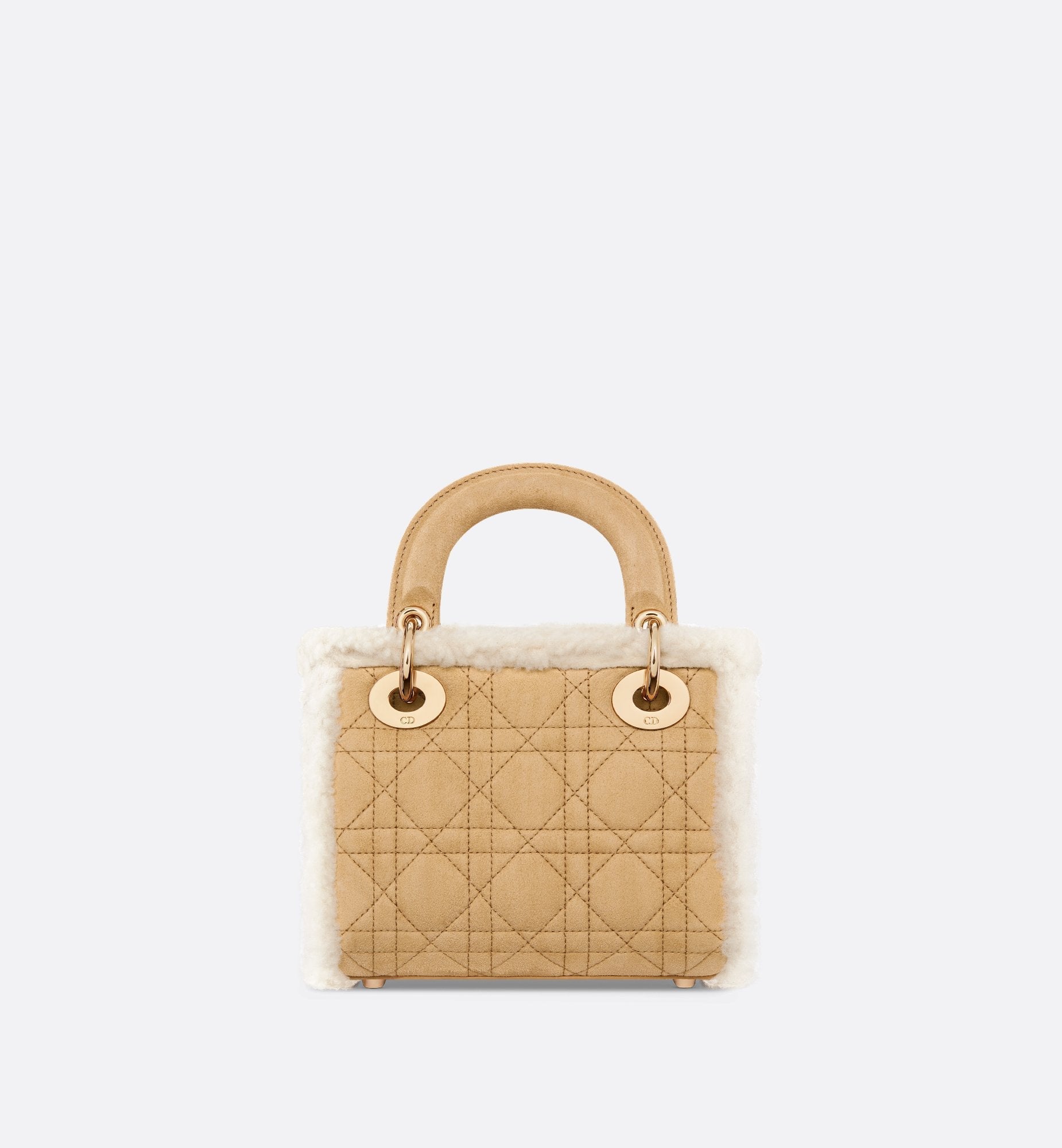Mini Lady Dior Bag Beige Suede And Ecru Lambskin Shearling