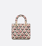 Dioramour Small Lady Dior Bag White Calfskin With Black And Red Dior Lily Of The Valley Print And Embroidery